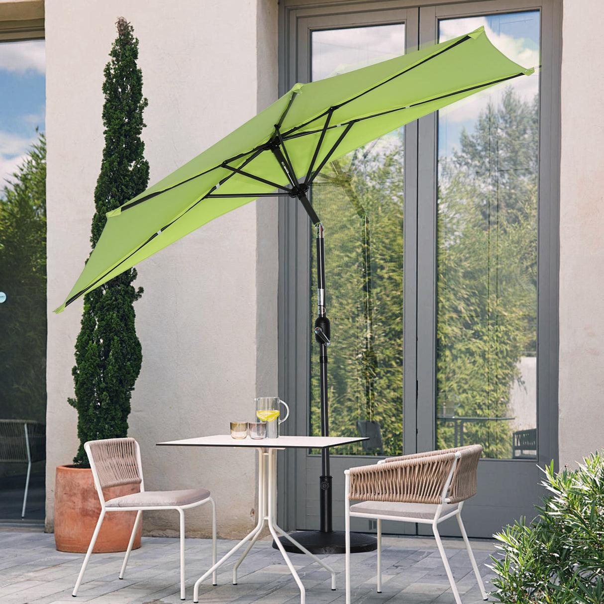 270cm Halbrund Sonnenschirm,Terrassenschirm mit Kurbel, mit UV-Schutz 40+