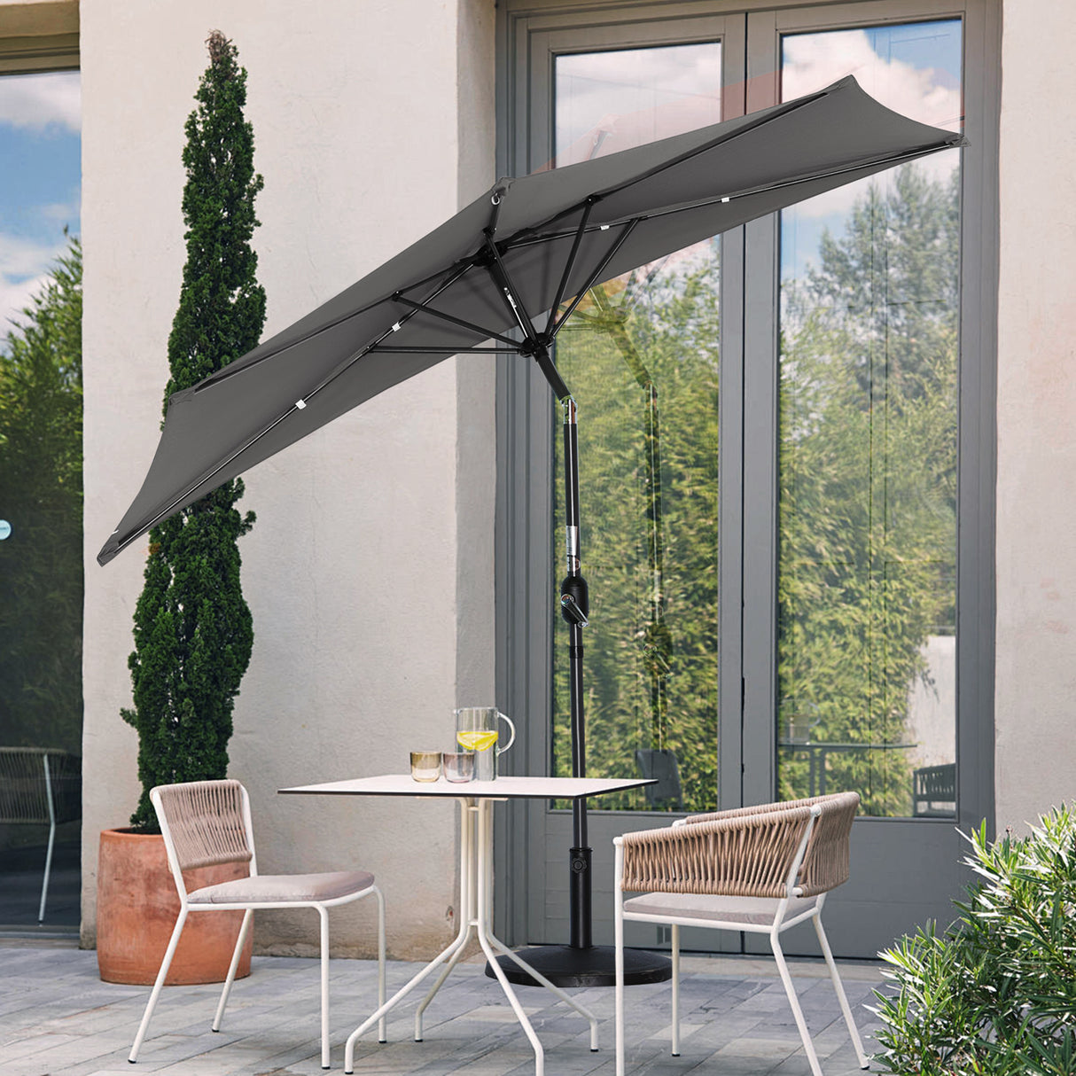 Angel Living 250cm Halbrund Sonnenschirm, Marktschirm,Terrassenschirm mit Kurbel für Garten,Terrassen,Höfe,Schwimmbäder,mit UV-Schutz 40+