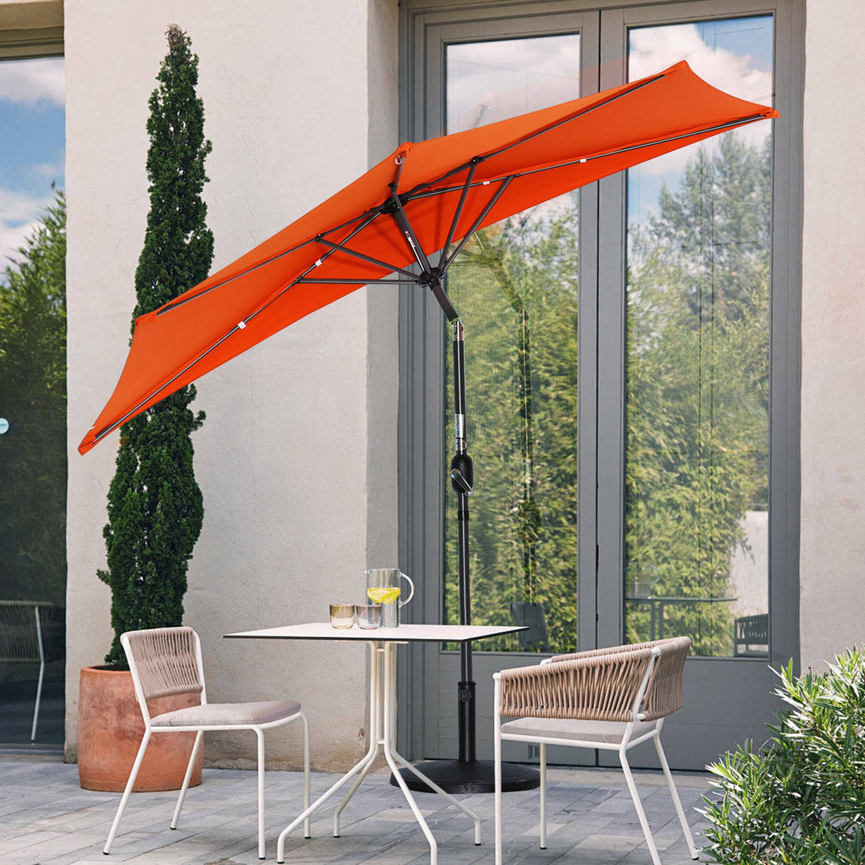 270cm Halbrund Sonnenschirm,Terrassenschirm mit Kurbel, mit UV-Schutz 40+