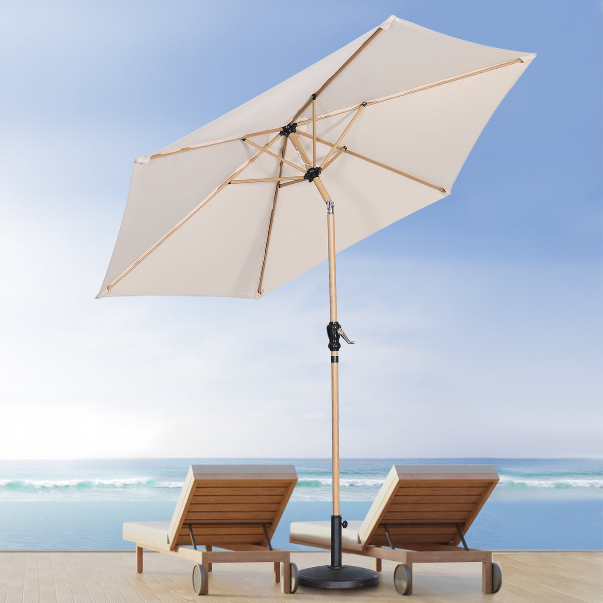 Angel Living Sonnenschirm Ø 300 cm Gartenschirm Marktschirm Terrassenschirm Taupe Rund Sonneschirm Sonnenschutz aus Aluminium und Polyester UV50+ (Cremegelb)