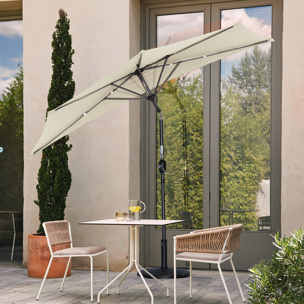 270cm Halbrund Sonnenschirm,Terrassenschirm mit Kurbel, mit UV-Schutz 40+