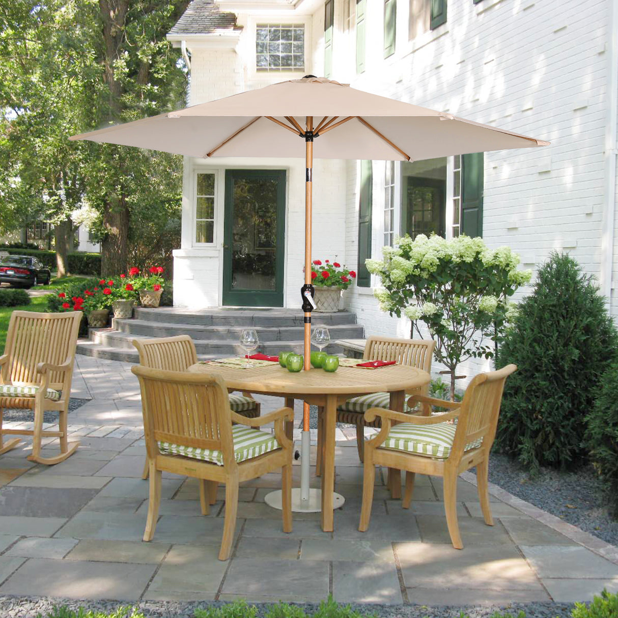 Angel Living Sonnenschirm Ø 300 cm Gartenschirm Marktschirm Terrassenschirm Taupe Rund Sonneschirm Sonnenschutz aus Aluminium und Polyester UV50+ (Cremegelb)