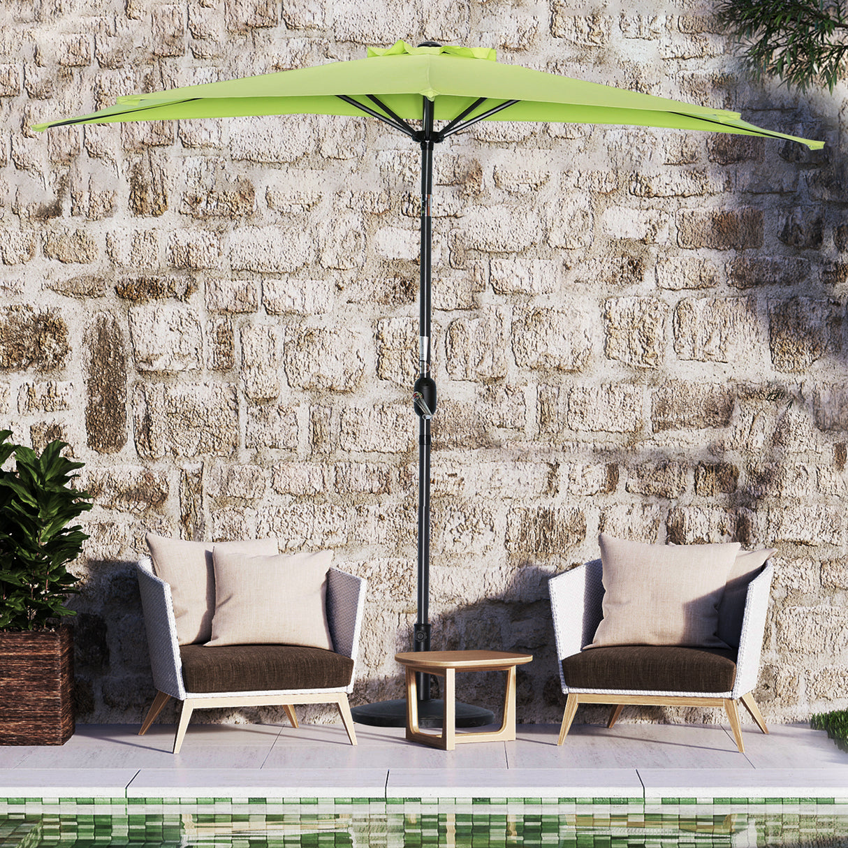 270cm Halbrund Sonnenschirm,Terrassenschirm mit Kurbel, mit UV-Schutz 40+