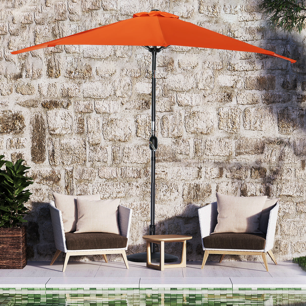 270cm Halbrund Sonnenschirm,Terrassenschirm mit Kurbel, mit UV-Schutz 40+