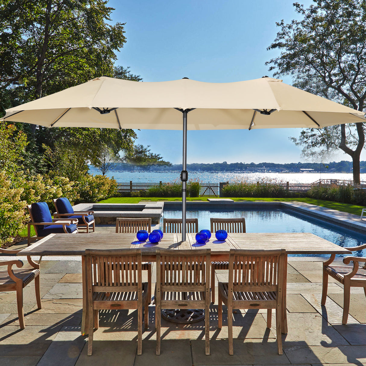 270 X 460 cm Aluminium Doppelsonnenschirm Gartenschirm Sonnenschutz UV50+