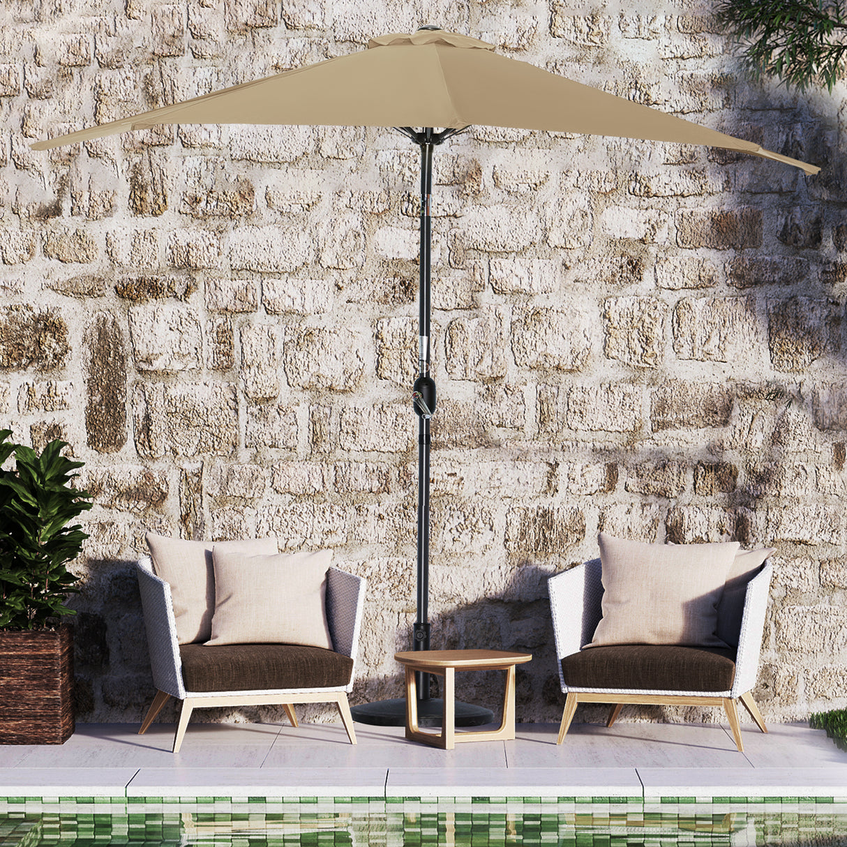 270cm Halbrund Sonnenschirm,Terrassenschirm mit Kurbel, mit UV-Schutz 40+