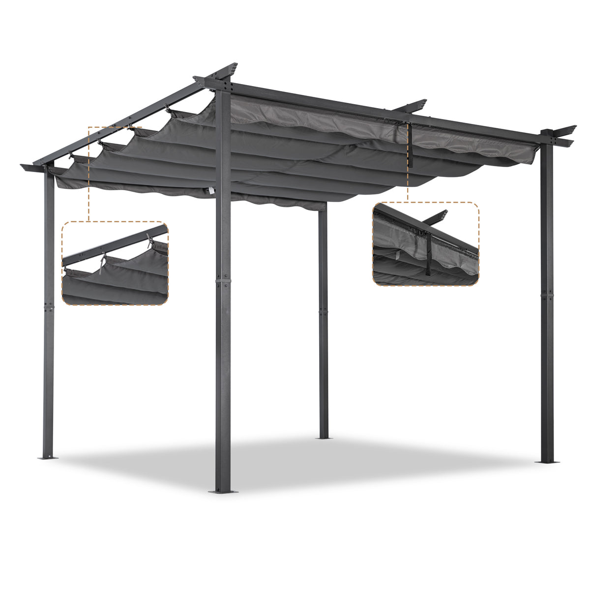 Angel Living Pergola aus einer Stahl-Aluminium-Kombination mit einziehbarem Dach, wasserdichtes Dach aus Polyester mit PU-Beschichtung, UV-beständig, für den Außenbereich: Garten, Terrasse