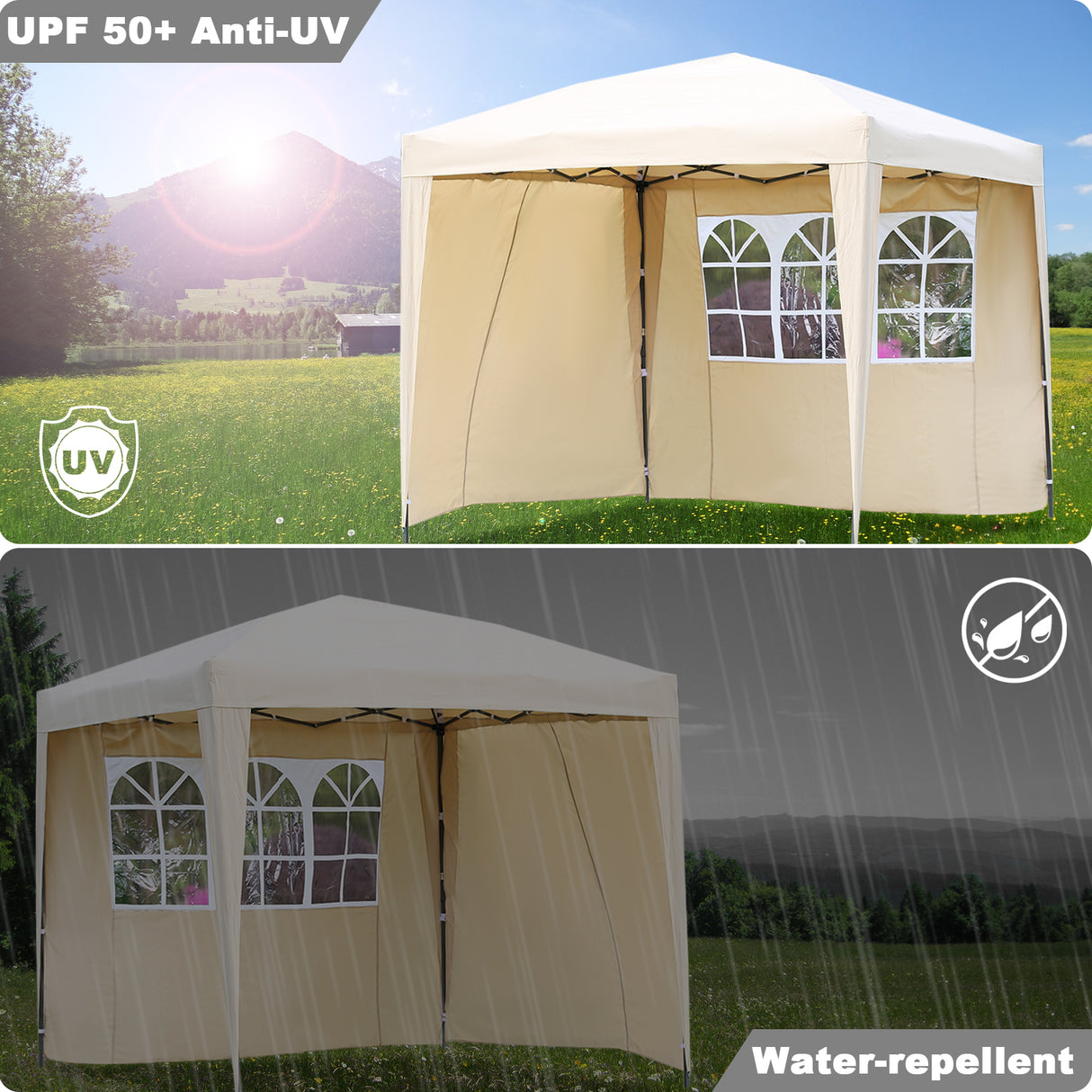 2.5x2.5M Pavilion Faltbar Terassen Dach Wasserabweisend ausStahl und Polyester