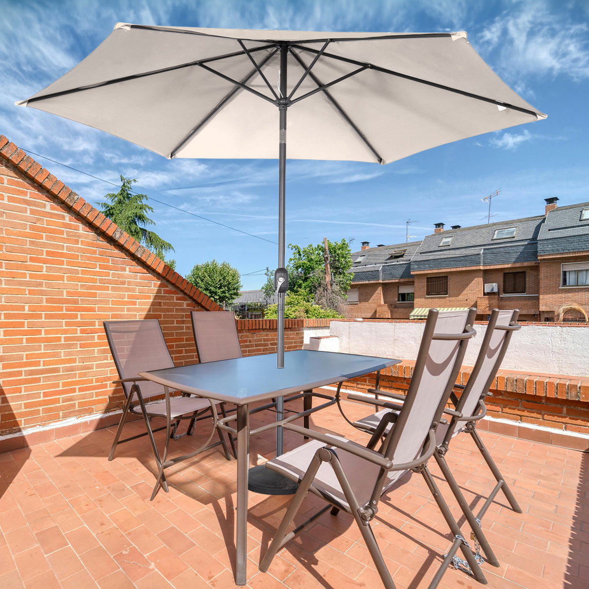 Angel Living Sonnenschirm Ø 300 cm Gartenschirm Marktschirm Terrassenschirm Taupe Rund Sonneschirm Sonnenschutz aus Metall und Polyester UV50+