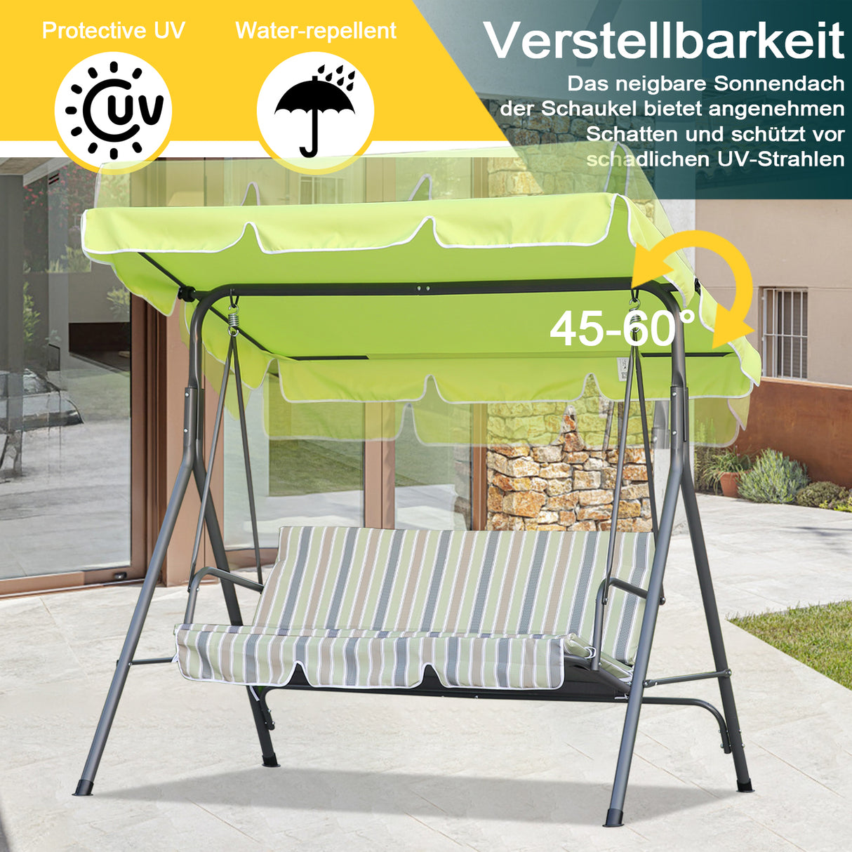 Hollywoodschaukel Gartenschaukel 3 Sitzer mit Sonnenschutz 173x110x151cm