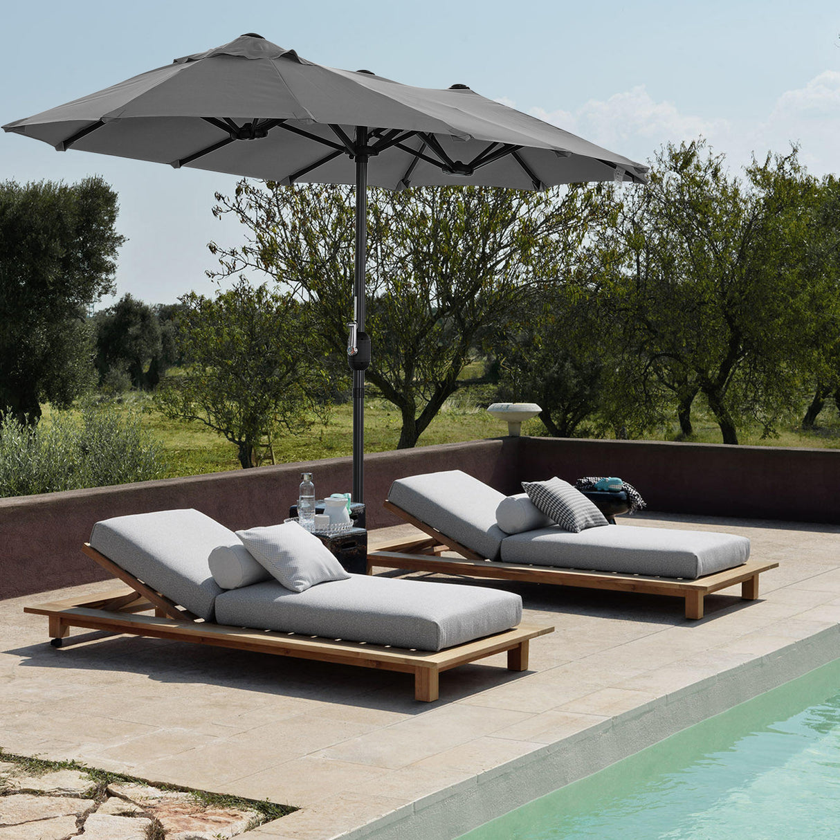 Angel Living Doppelsonnenschirm mit kurbel Groß Sonnenschirm Marktschirm für Terrasse,Balkon & Garten UPF 50+