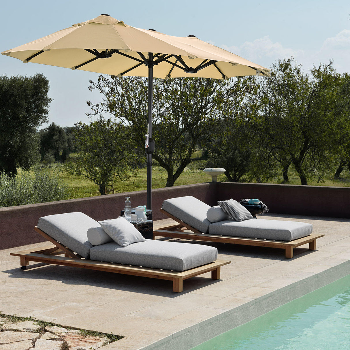 Angel Living Doppelsonnenschirm mit kurbel Groß Sonnenschirm Marktschirm für Terrasse,Balkon & Garten UPF 50+