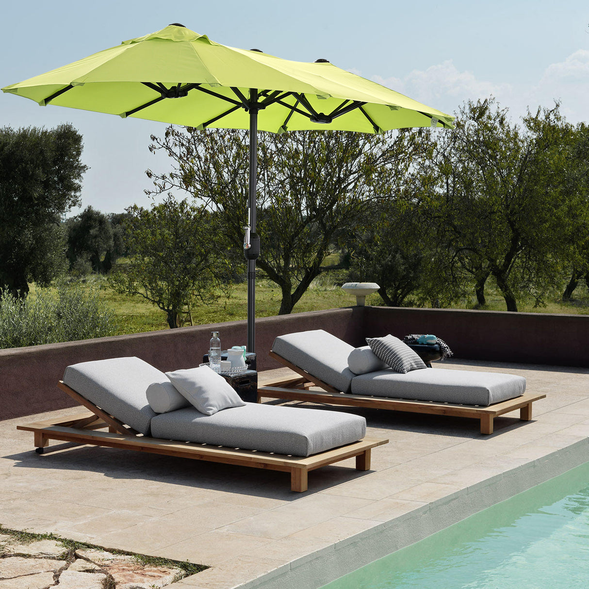 Angel Living Doppelsonnenschirm mit kurbel Groß Sonnenschirm Marktschirm für Terrasse,Balkon & Garten UPF 50+