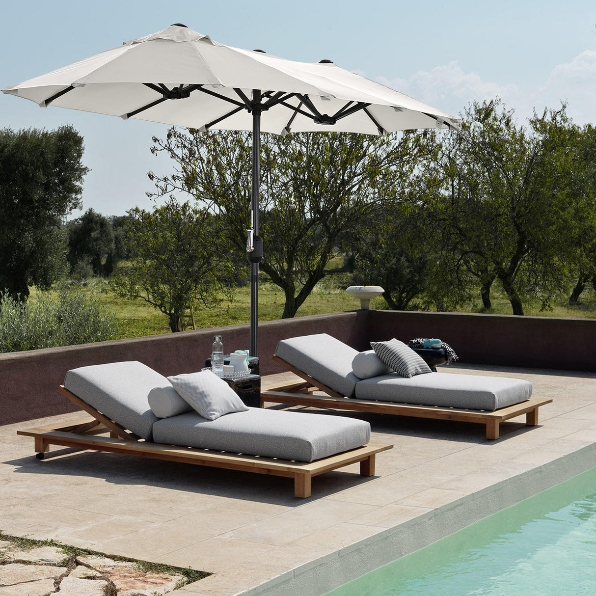 Angel Living Doppelsonnenschirm mit kurbel Groß Sonnenschirm Marktschirm für Terrasse,Balkon & Garten UPF 50+