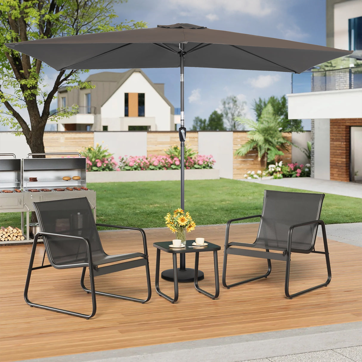 300x200cm Sonnenschirm Rechteck Sonneschirm aus aus Aluminium, Stahl und Polyester