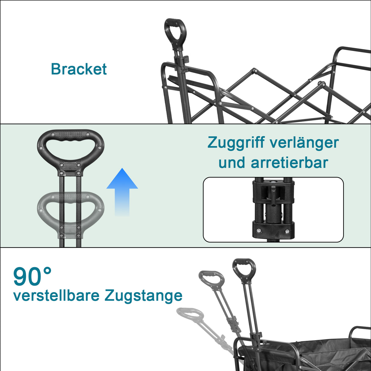 Angel Living Bollerwagen Faltbar 300L mit tragkraft 150KG, Handwagen Klappbar, Faltbarer Campingwagen mit Höhenverstellbarem Griff, Leicht und Platzsparend,Stabil