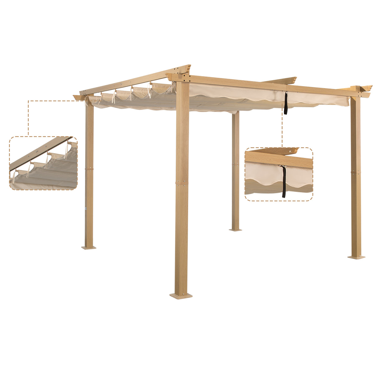 Angel Living Garten Pergola Pavillon Gartenpavillon aus Aluminium in anthrazit, Dachrohre aus Stahl, Verstellbares Dach aus Polyester Cremegelb