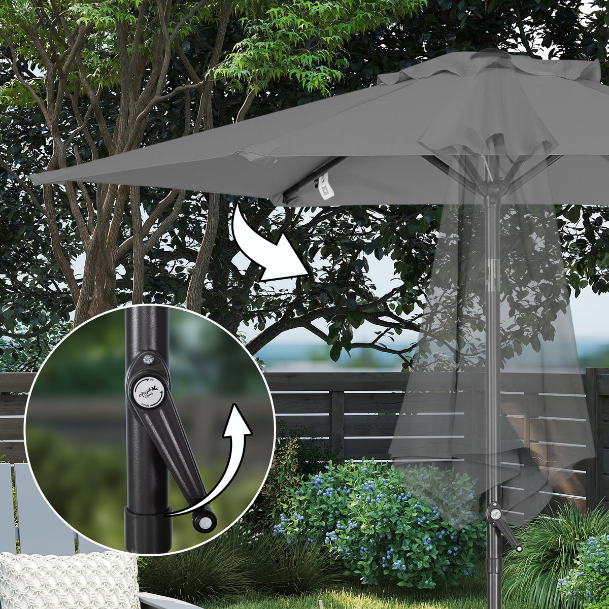 Angel Living Sonnenschirm 2M mit Kurbel und Neigbar, Gartenschirm Marktschirm Terrassenschirm Taupe Rund Sonneschirm Sonnenschutz aus Polyester UV50+