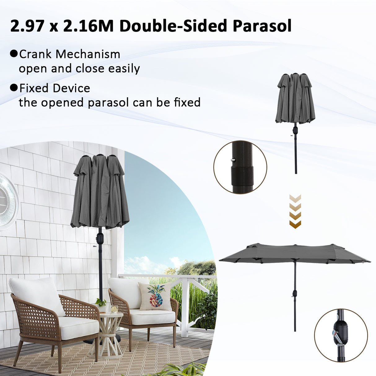 Angel Living Doppelsonnenschirm mit kurbel Groß Sonnenschirm Marktschirm für Terrasse,Balkon & Garten UPF 50+