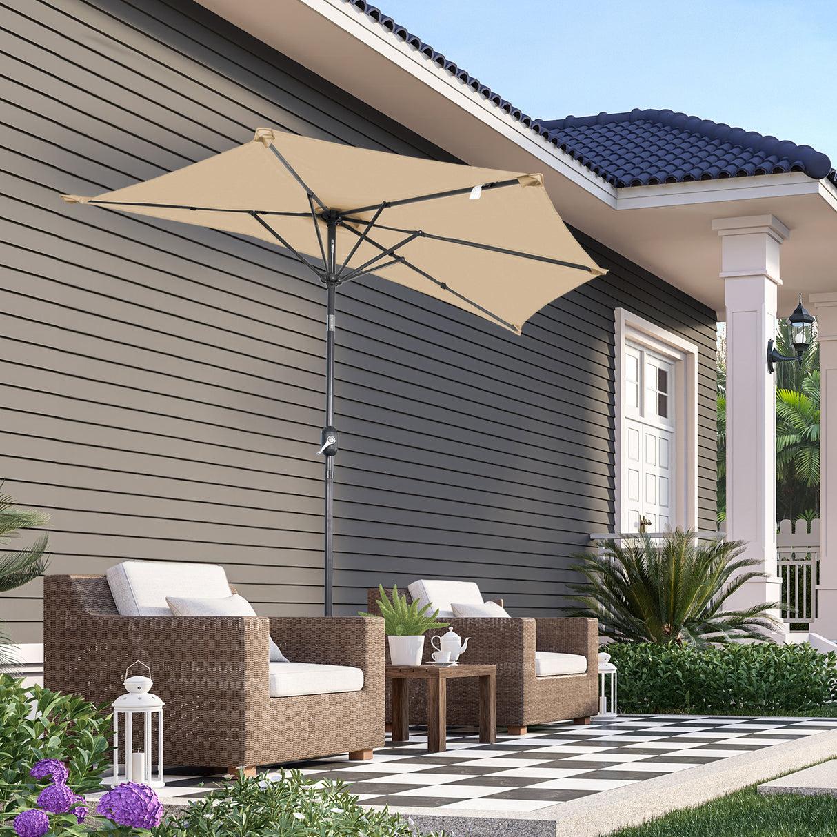 Angel Living 2.7M Halber Sonnenschirm mit Kurbel und Neigbar, UV-Schutz Marktschirm für Terrasse,Poolbereich,Balkon & Garten