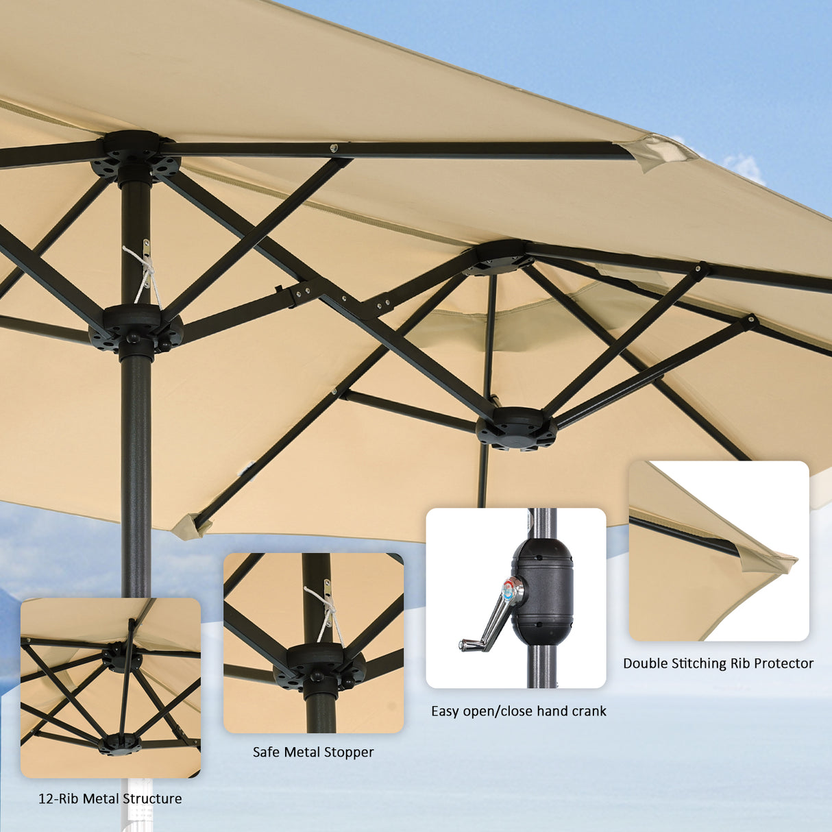 Angel Living Doppelsonnenschirm mit kurbel Groß Sonnenschirm Marktschirm für Terrasse,Balkon & Garten UPF 50+