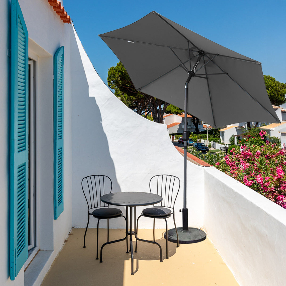 Angel Living Sonnenschirm Ø 270 cm Gartenschirm Marktschirm Terrassenschirm Taupe Rund Sonneschirm Sonnenschutz aus aus Metall, Stahl und Polyester UV50+