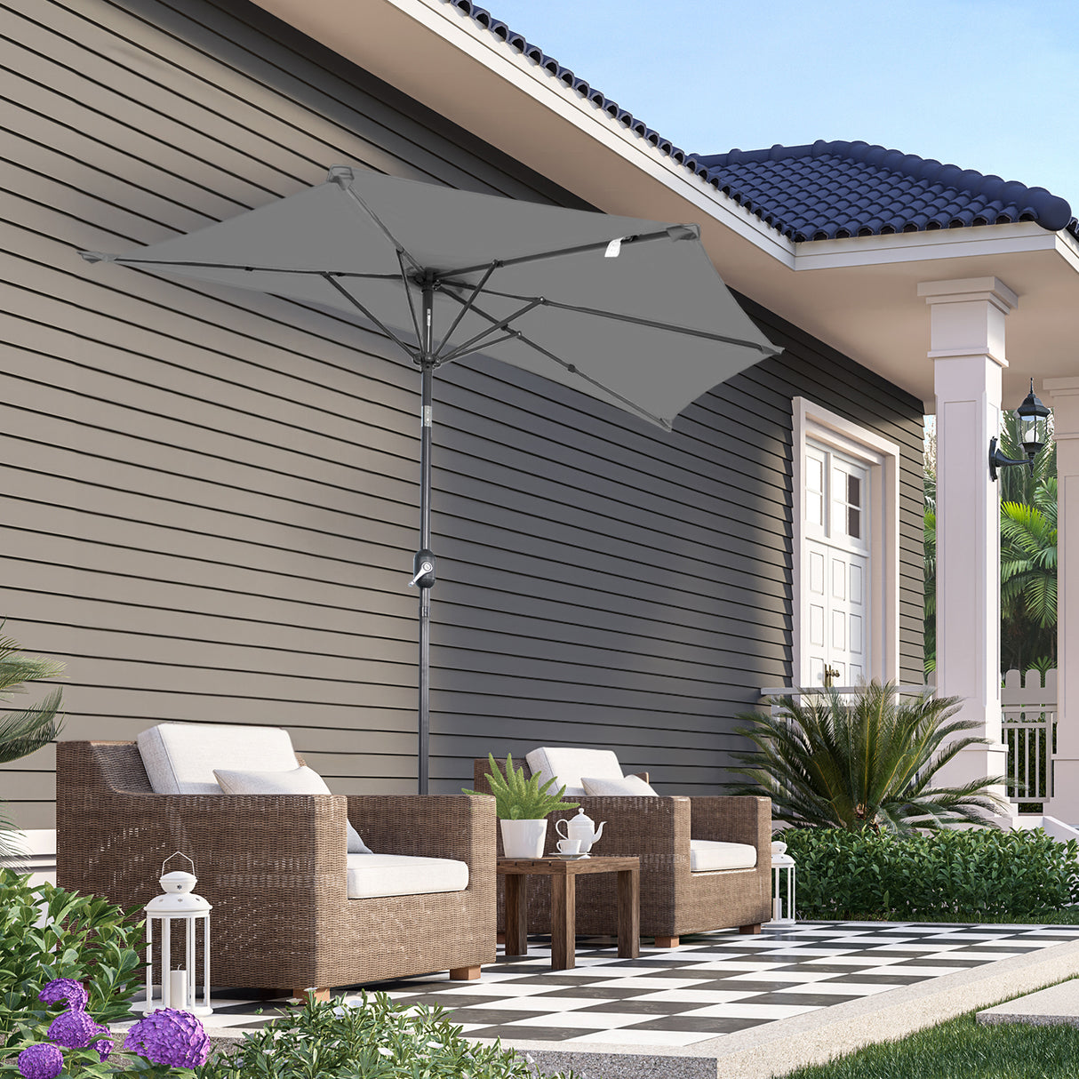 Angel Living 2.7M Halber Sonnenschirm mit Kurbel und Neigbar, UV-Schutz Marktschirm für Terrasse,Poolbereich,Balkon & Garten