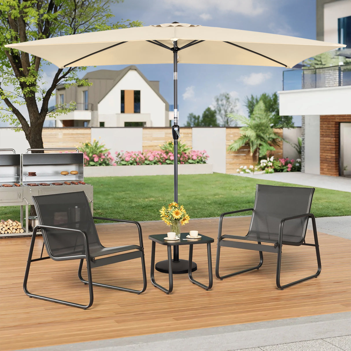 300x200cm Sonnenschirm Rechteck Sonneschirm aus aus Aluminium, Stahl und Polyester