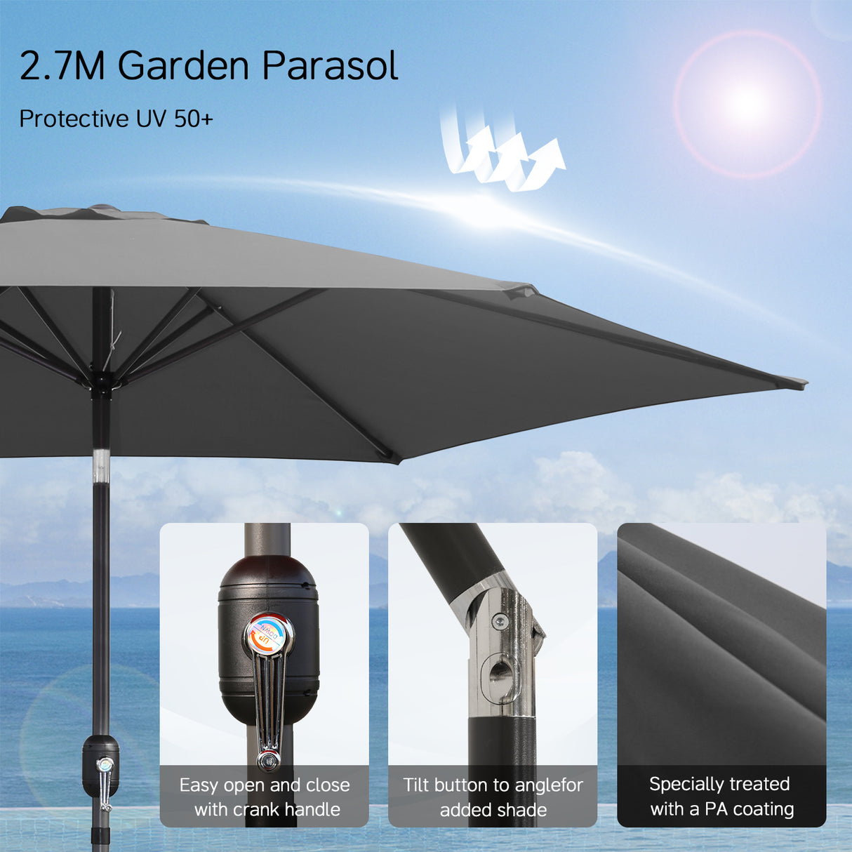 Caña de pescar Living la sombrilla Ø 300 cm de paraguas de jardín el paraguas de mercado el paraguas de terrazas Taupe aproximadamente el Paraguas solar la protección solar de aluminio y poliéster UV50