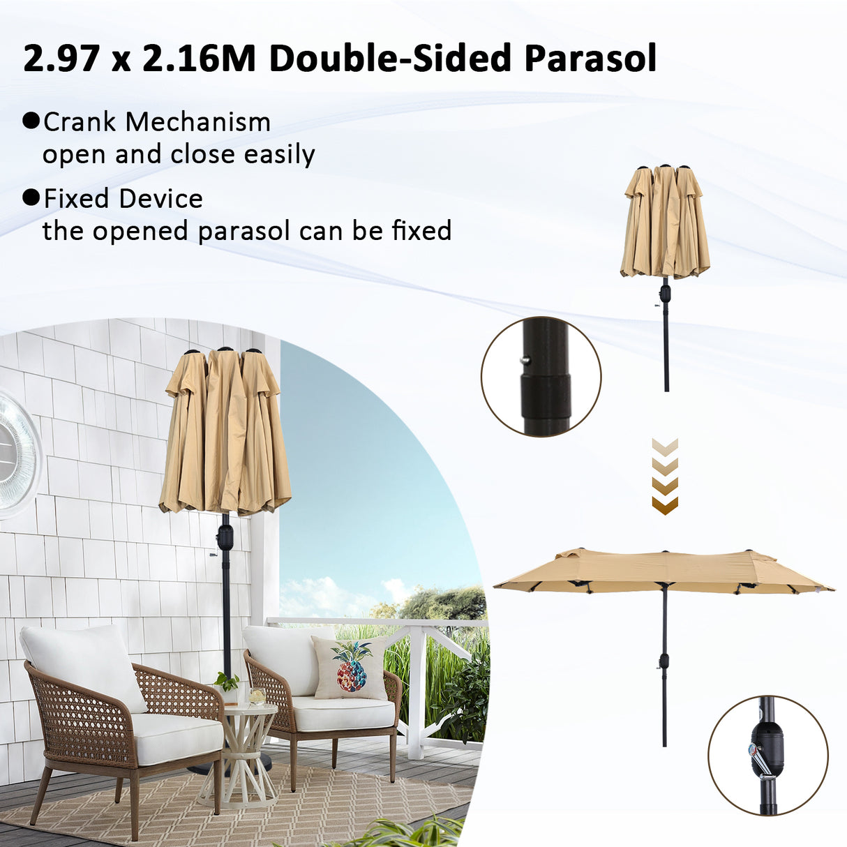 Angel Living Doppelsonnenschirm mit kurbel Groß Sonnenschirm Marktschirm für Terrasse,Balkon & Garten UPF 50+