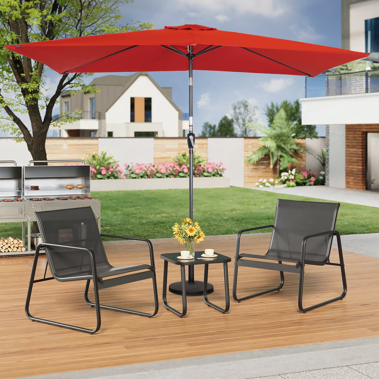 300x200cm Sonnenschirm Rechteck Sonneschirm aus aus Aluminium, Stahl und Polyester