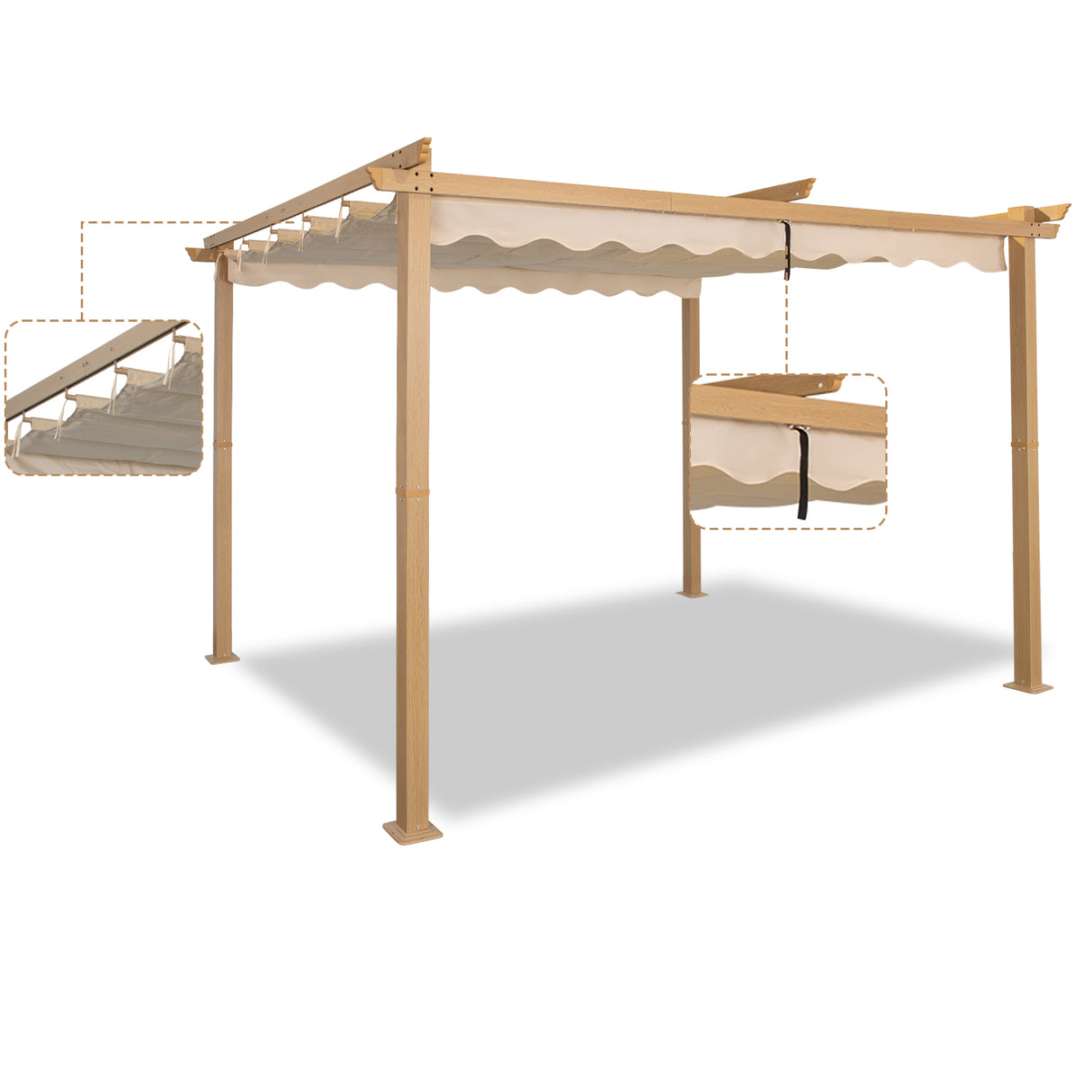Angel Living Garten Pergola Pavillon Gartenpavillon aus Aluminium in anthrazit, Dachrohre aus Stahl, Verstellbares Dach aus Polyester Cremegelb