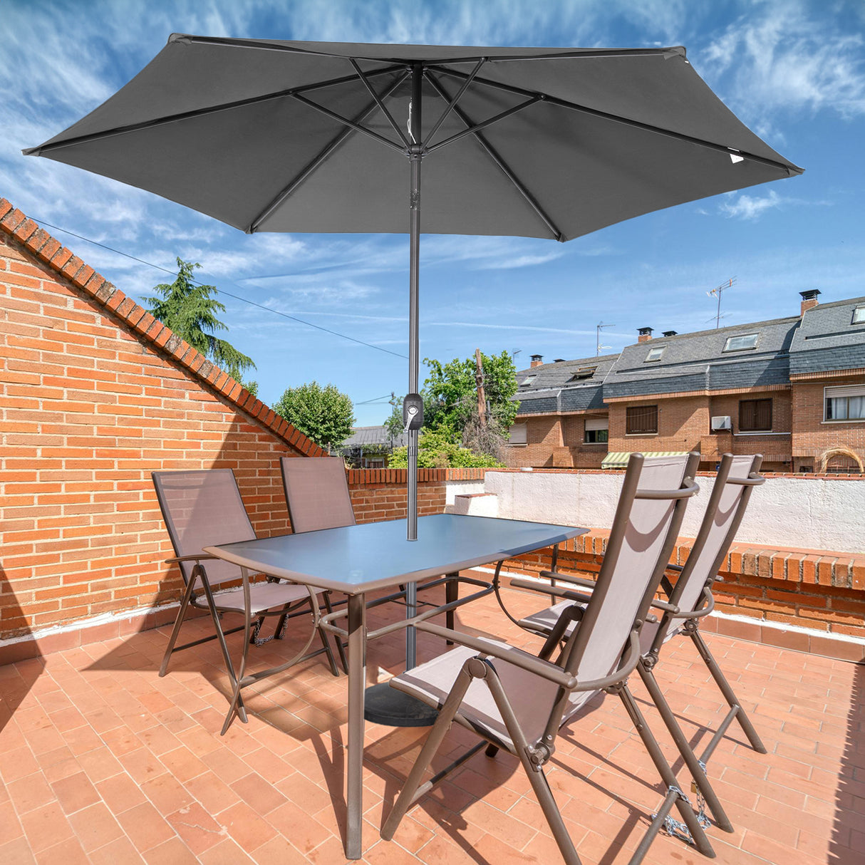 Angel Living Sonnenschirm Ø 300 cm Gartenschirm Marktschirm Terrassenschirm Taupe Rund Sonneschirm Sonnenschutz aus Metall und Polyester UV50+