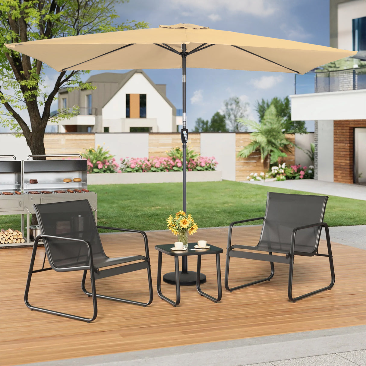 300x200cm Sonnenschirm Rechteck Sonneschirm aus aus Aluminium, Stahl und Polyester