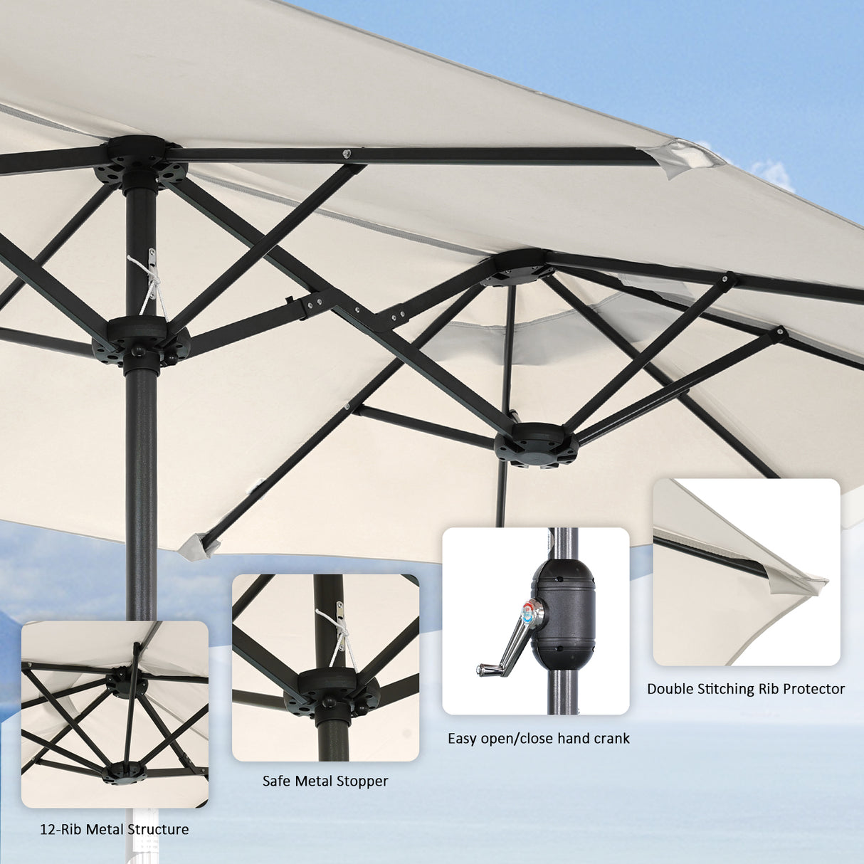 Angel Living Doppelsonnenschirm mit kurbel Groß Sonnenschirm Marktschirm für Terrasse,Balkon & Garten UPF 50+