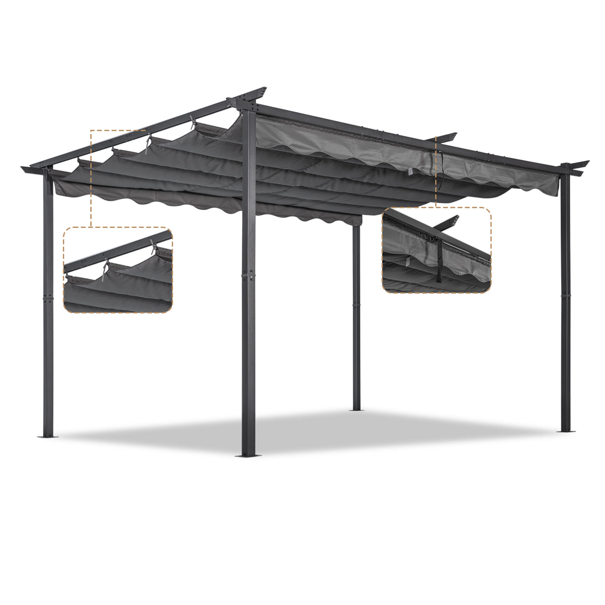 Angel Living Pergola aus einer Stahl-Aluminium-Kombination mit einziehbarem Dach, wasserdichtes Dach aus Polyester mit PU-Beschichtung, UV-beständig, für den Außenbereich: Garten, Terrasse