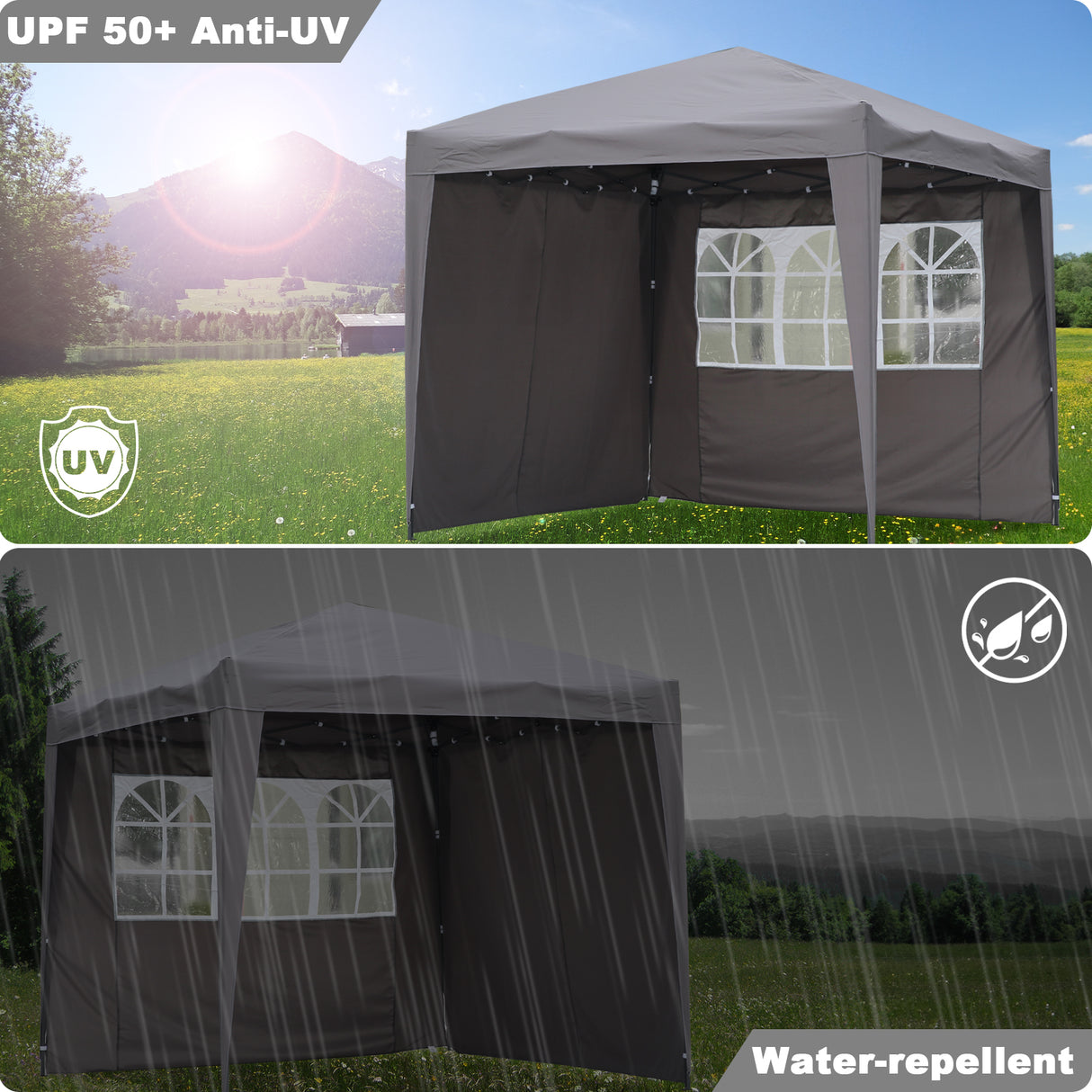 2.5x2.5M Pavilion Faltbar Terassen Dach Wasserabweisend ausStahl und Polyester