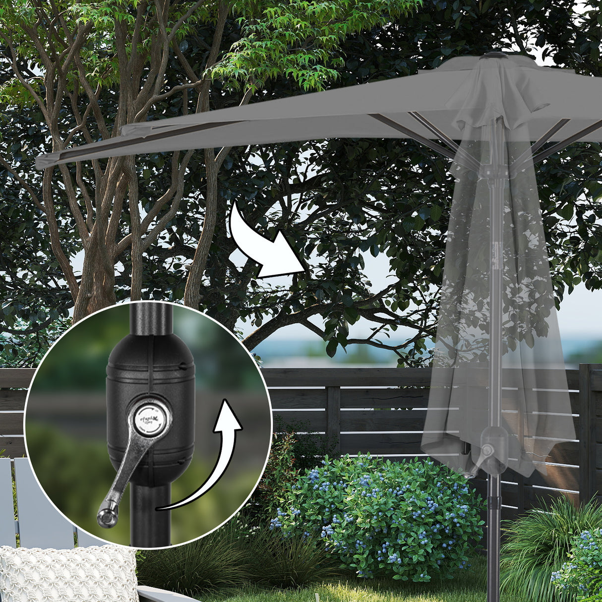 Angel Living 2.7M Halber Sonnenschirm mit Kurbel und Neigbar, UV-Schutz Marktschirm für Terrasse,Poolbereich,Balkon & Garten