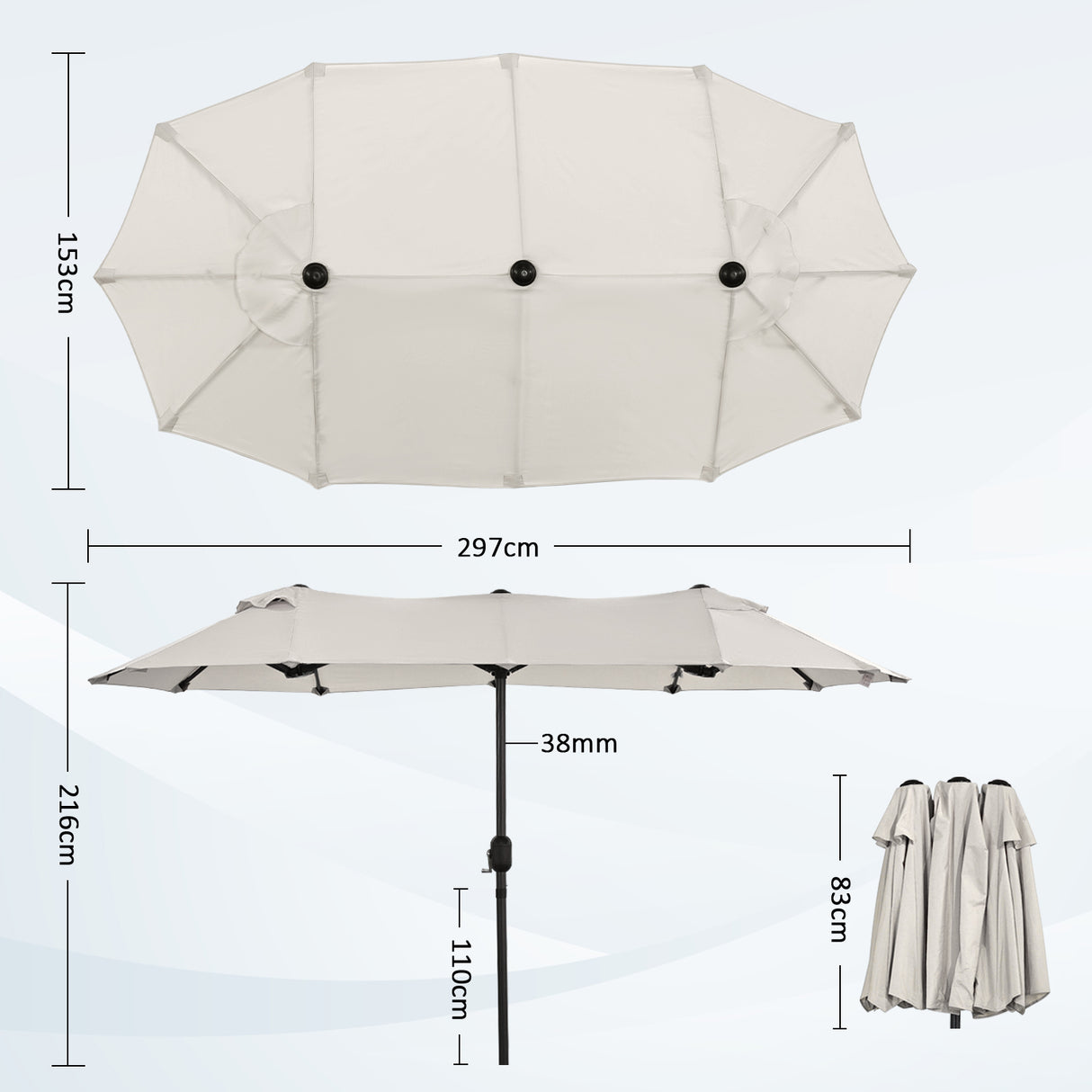 Angel Living Doppelsonnenschirm mit kurbel Groß Sonnenschirm Marktschirm für Terrasse,Balkon & Garten UPF 50+