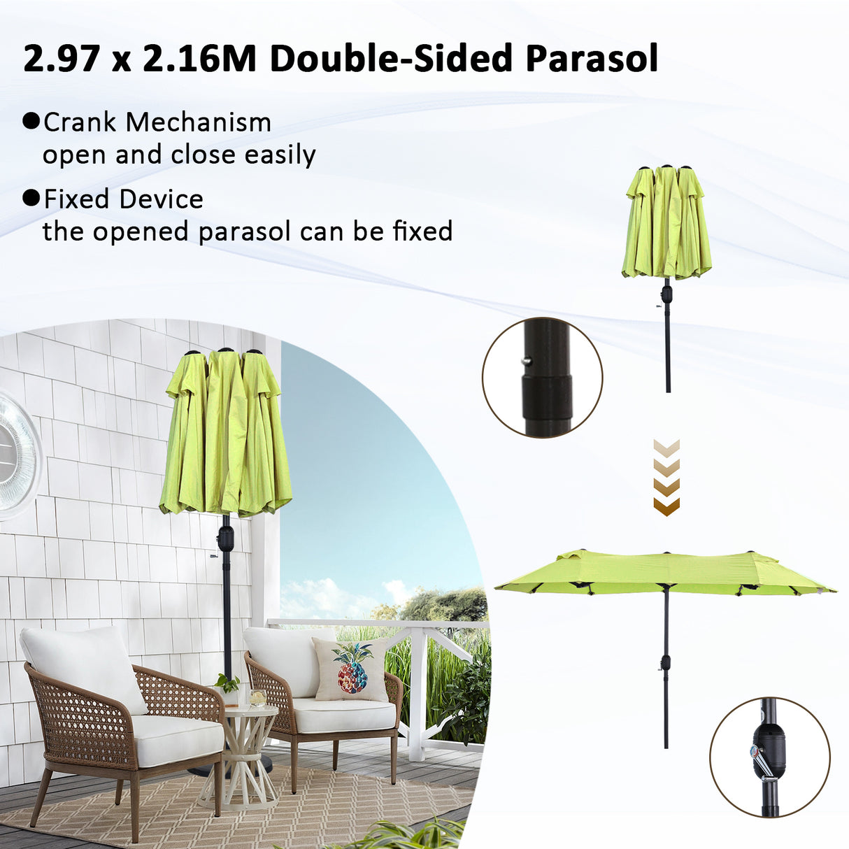 Angel Living Doppelsonnenschirm mit kurbel Groß Sonnenschirm Marktschirm für Terrasse,Balkon & Garten UPF 50+