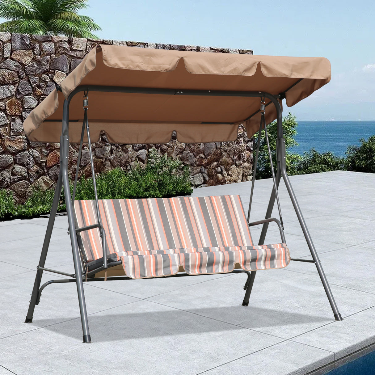 Hollywoodschaukel Gartenschaukel 3 Sitzer mit Sonnenschutz 173x110x151cm