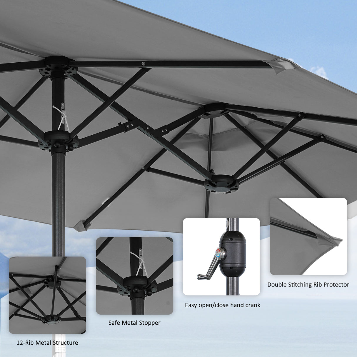 Angel Living Doppelsonnenschirm mit kurbel Groß Sonnenschirm Marktschirm für Terrasse,Balkon & Garten UPF 50+