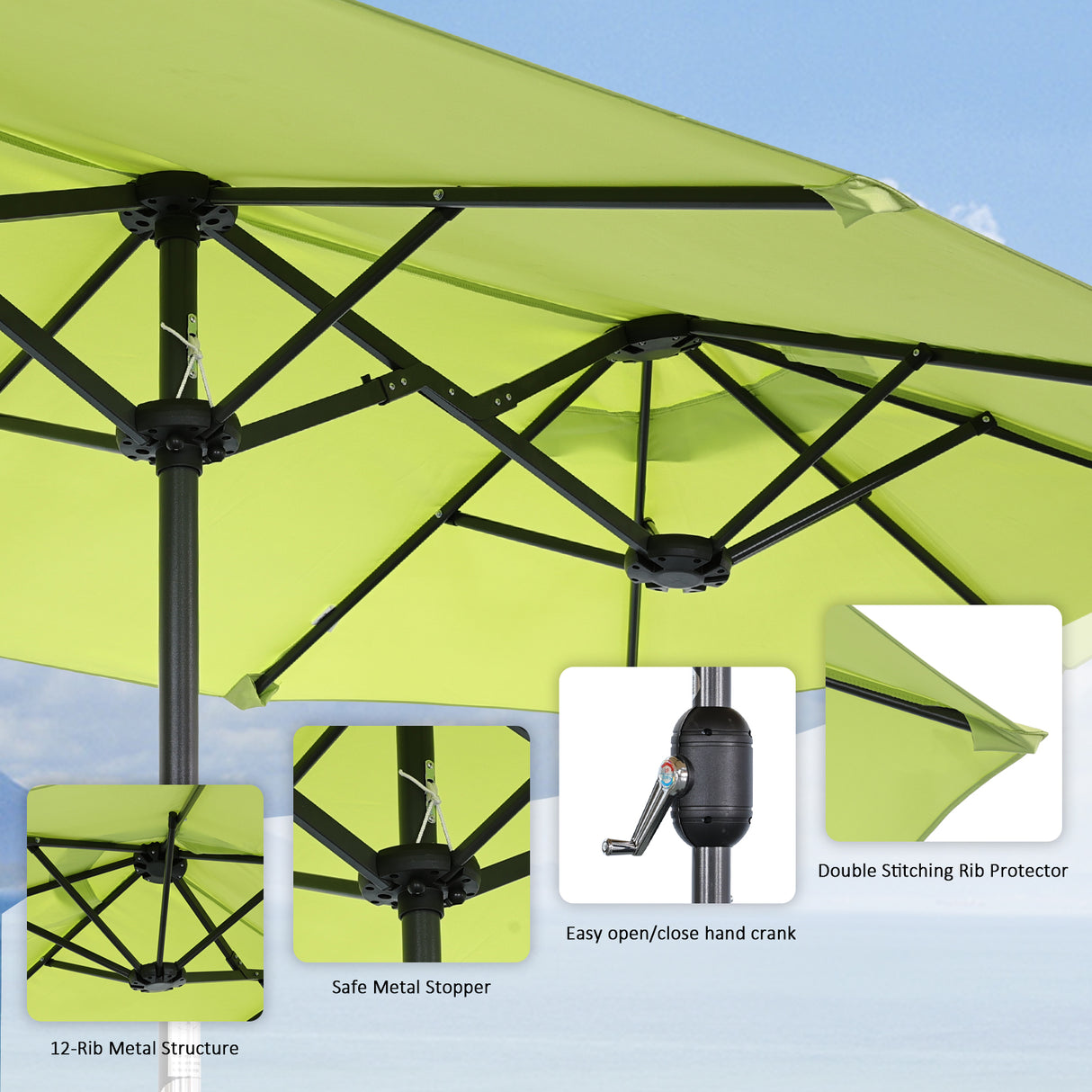 Angel Living Doppelsonnenschirm mit kurbel Groß Sonnenschirm Marktschirm für Terrasse,Balkon & Garten UPF 50+
