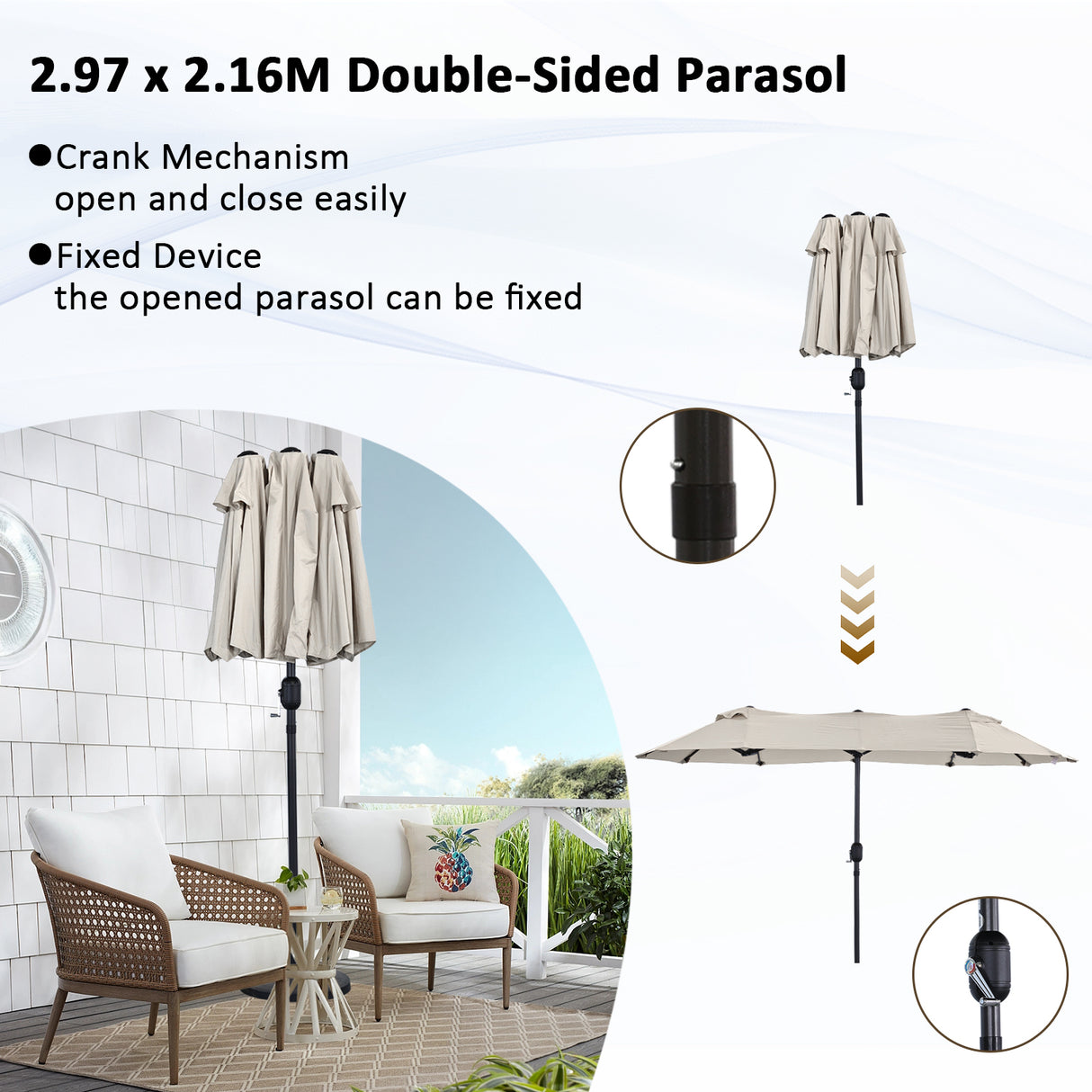 Angel Living Doppelsonnenschirm mit kurbel Groß Sonnenschirm Marktschirm für Terrasse,Balkon & Garten UPF 50+