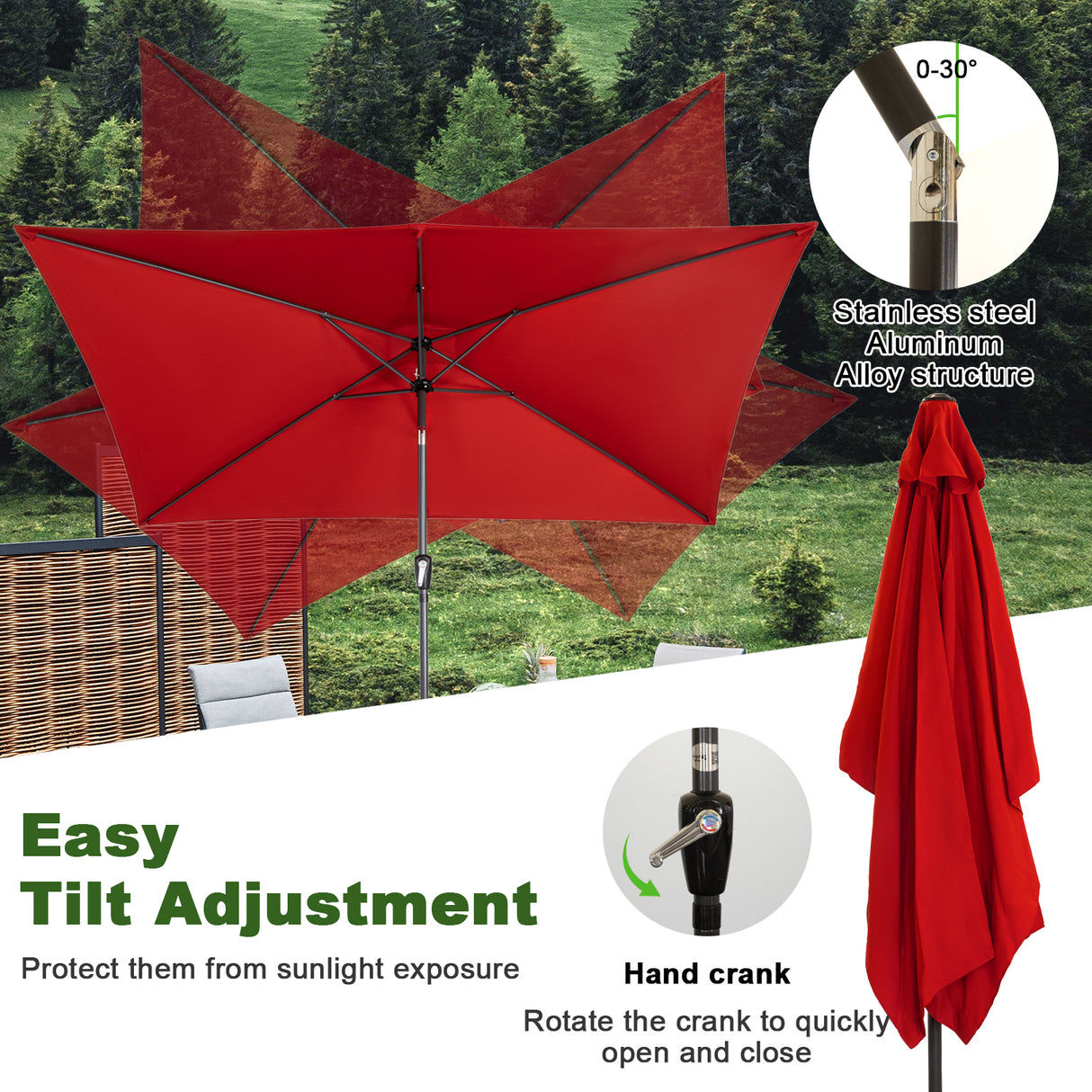 300x200cm Sonnenschirm Rechteck Sonneschirm aus aus Aluminium, Stahl und Polyester