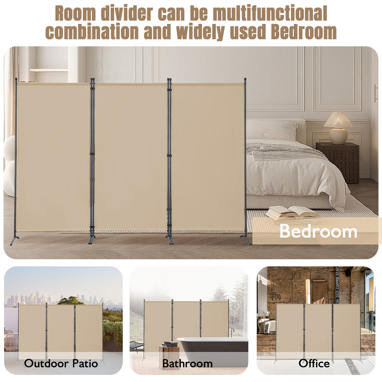 Paravent Raumteiler Outdoor Sichtschutz 243 x 169 cm, 3 Paneele