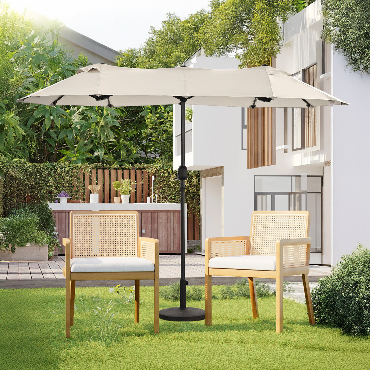 Angel Living Doppelsonnenschirm mit kurbel Groß Sonnenschirm Marktschirm für Terrasse,Balkon & Garten UPF 50+