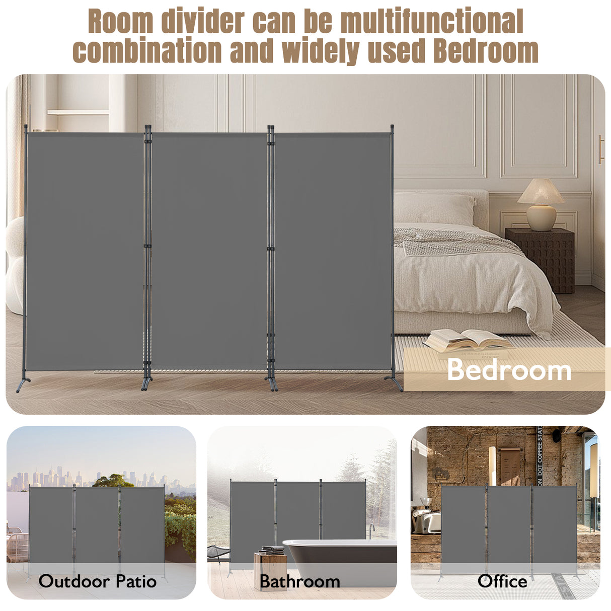 Paravent Raumteiler Outdoor Sichtschutz 243 x 169 cm, 3 Paneele