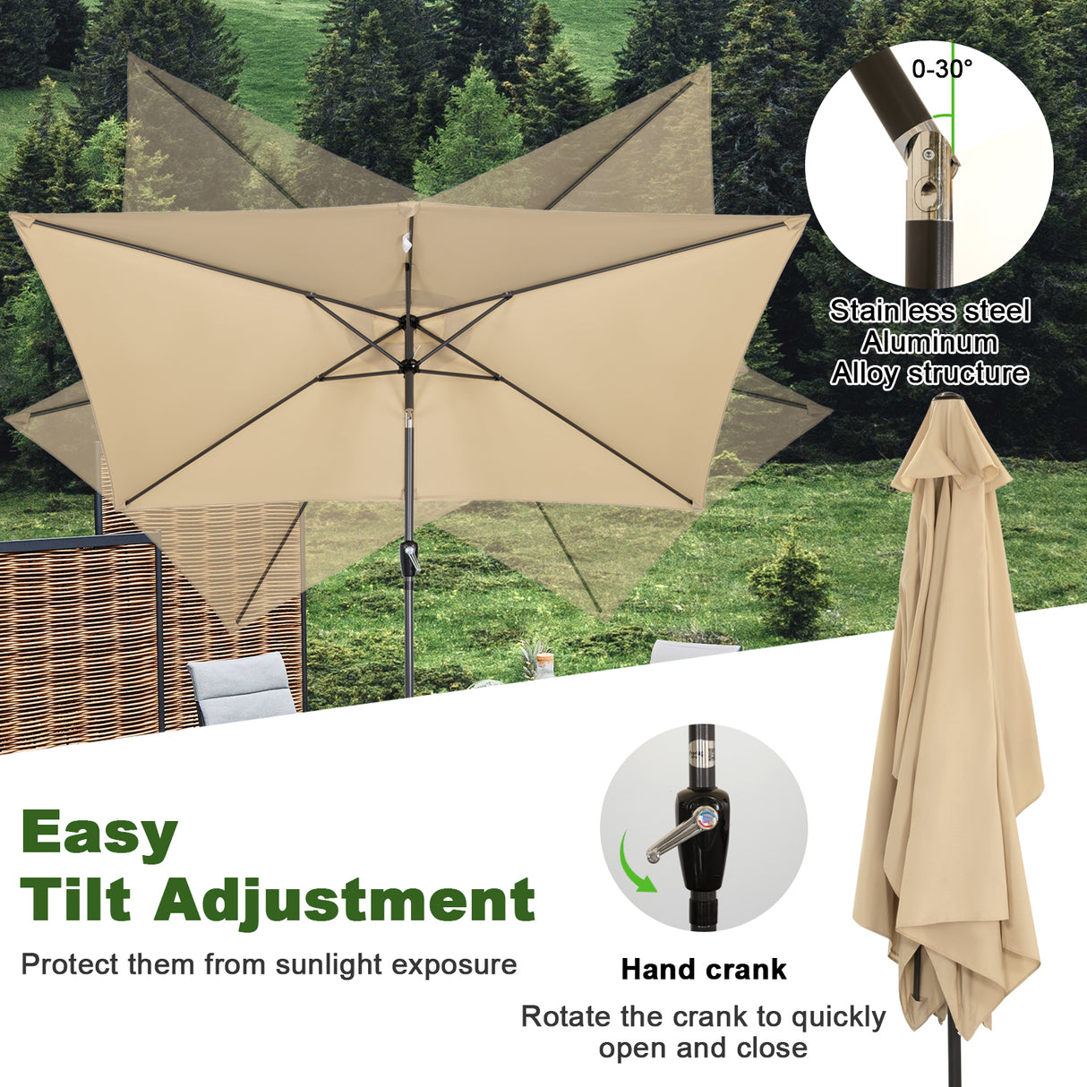 300x200cm Sonnenschirm Rechteck Sonneschirm aus aus Aluminium, Stahl und Polyester