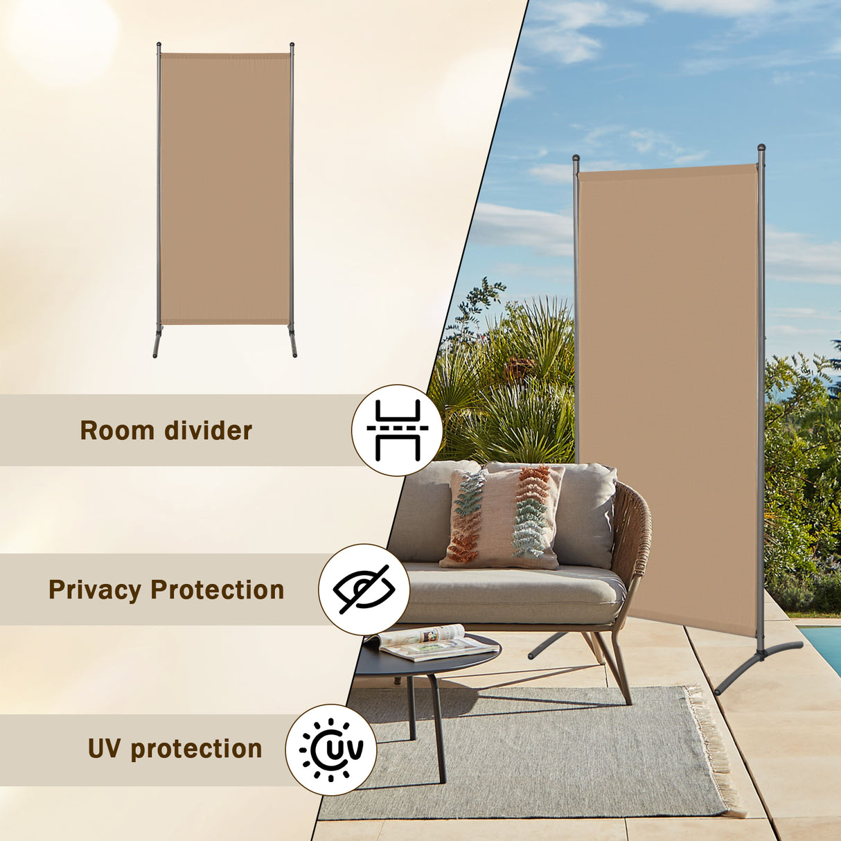 Paravent 80X180CM Raumteiler Sichtschutz aus Stahl und Polyester